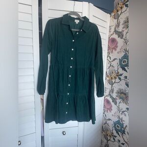 J. Crew Factory Dark Green Tiered Midi Shirt Dress